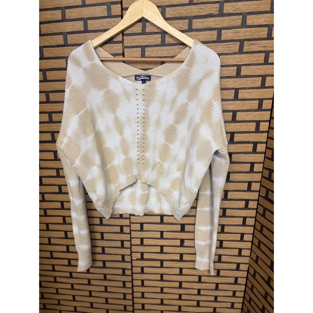 Freshman Tan And White Tie Dye‎ Crop Sweater Size Large